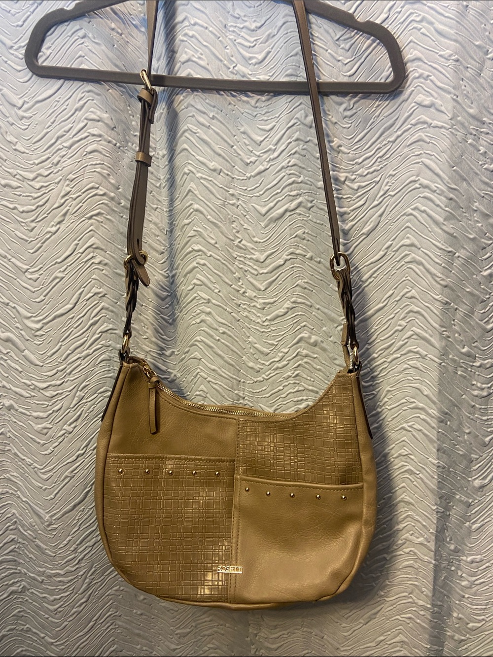 Rosetti Tan Textured Patchwork Shoulder Bag